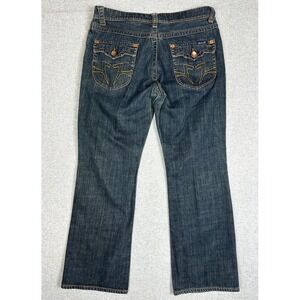 Seven7 Bootcut Jeans Mens 34x32 Dark Wash Blue Denim Button Flap Pockets